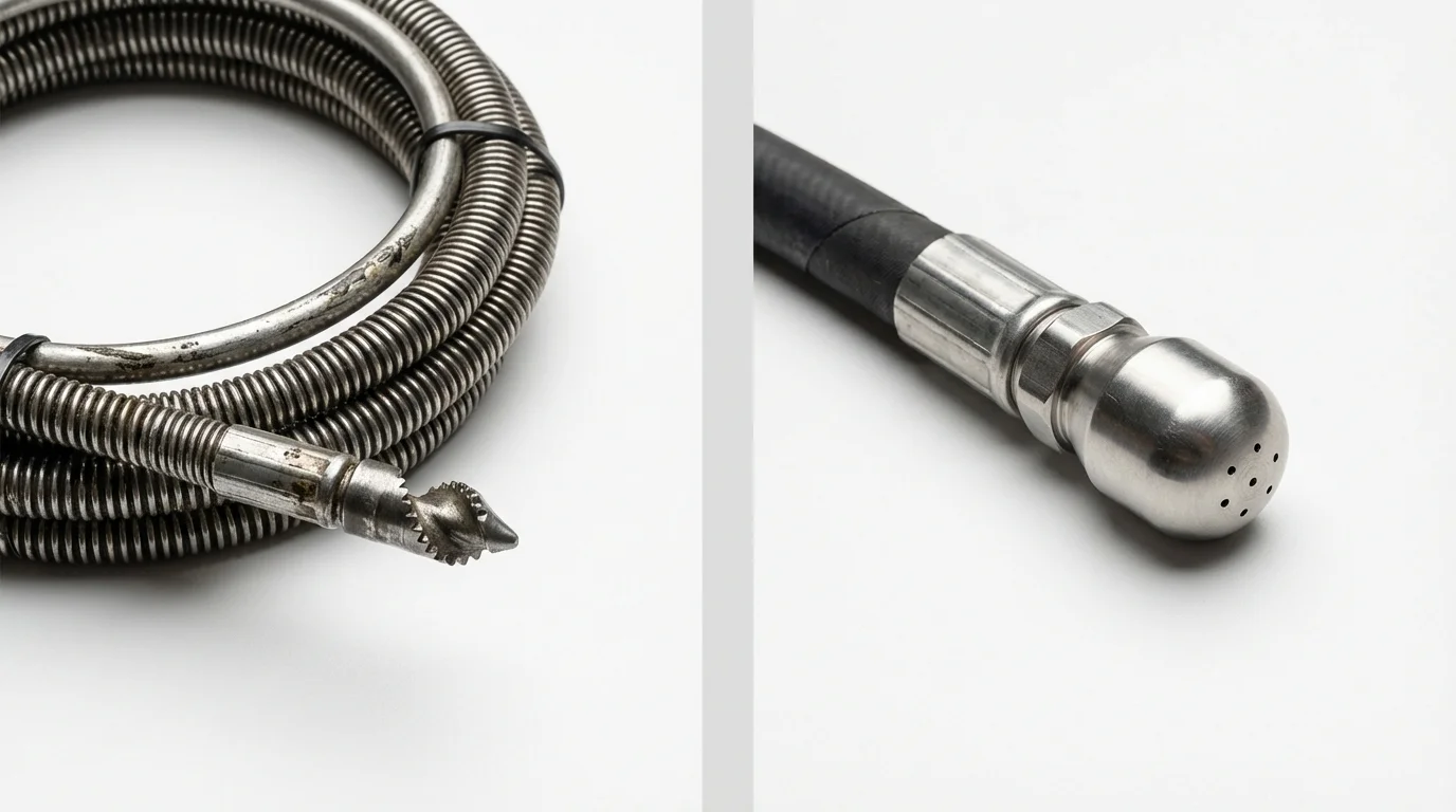 Drain snake cable and hydro jetting nozzle used for drain cleaning in Raceland, LA