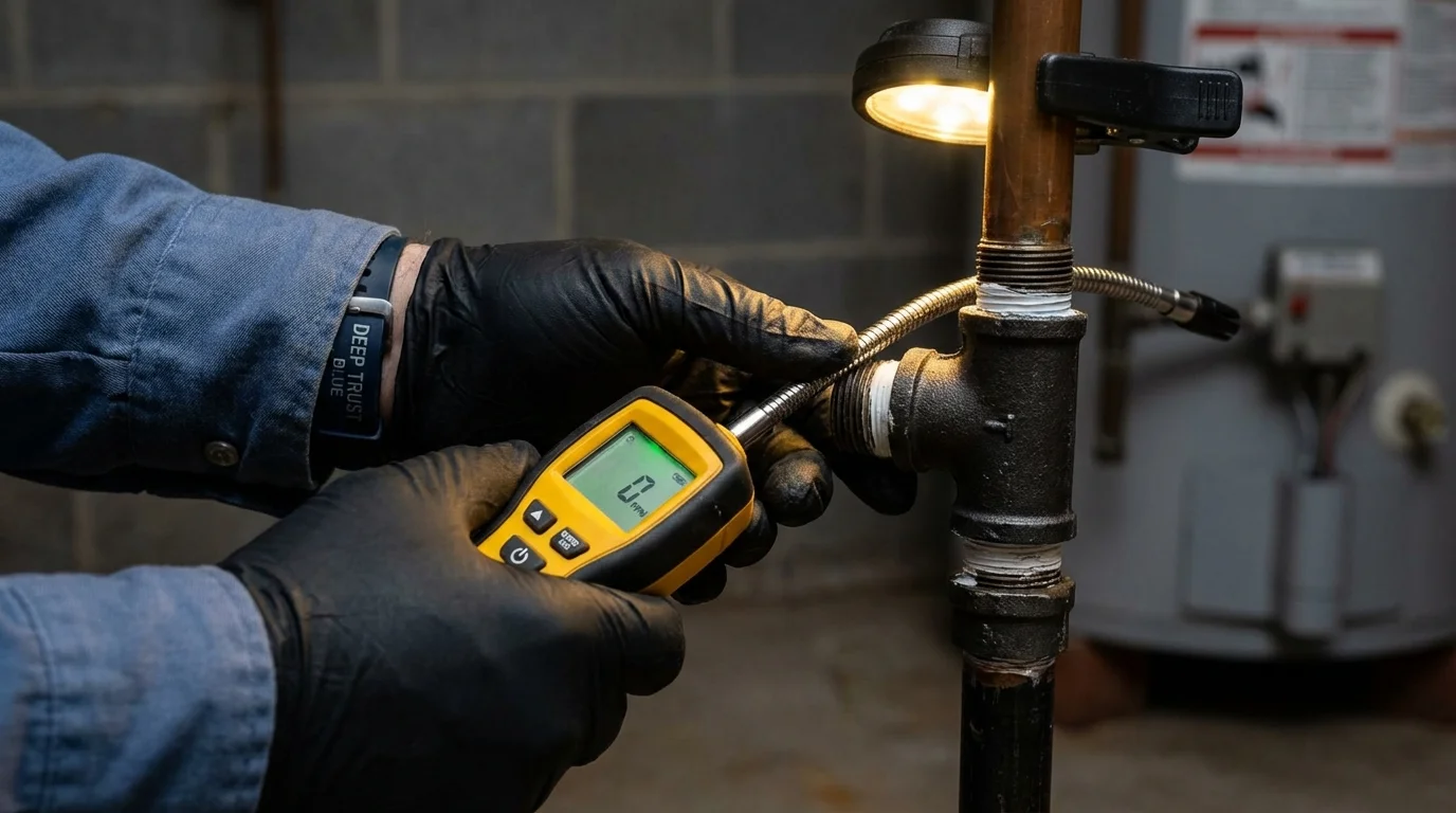 Gas leak detection with electronic sniffer by Johns Plumbing LLC in Raceland