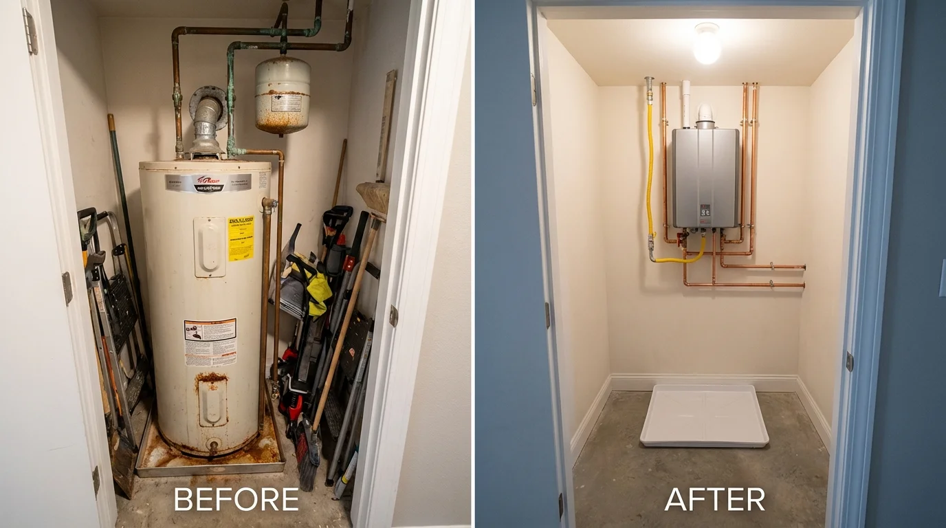 Tank water heater versus wall-mounted tankless unit comparison for Raceland, LA homeowners