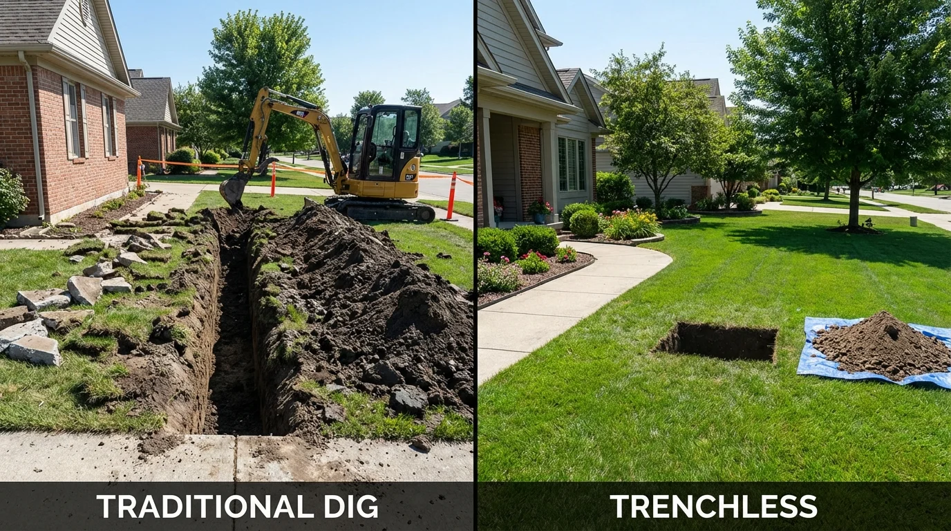 Trenchless sewer repair with minimal yard damage versus traditional excavation in Raceland, LA